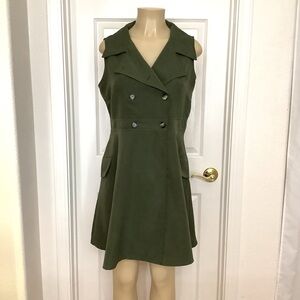 SHEIN Olive Green Sleeveless Double-Breasted Dress